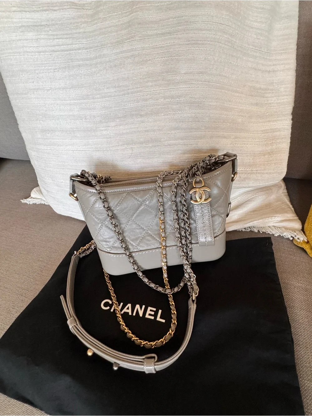 💯 % Authentic CHANEL small Gabrielle Gray Quilted Leather bag